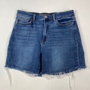 Judy Blue LA Denim Shorts JB15277MD‎ XL High Waist Frayed Hem Dark Wash Womens